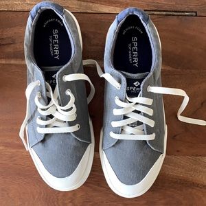 Sperry Stripe Grey Denim style